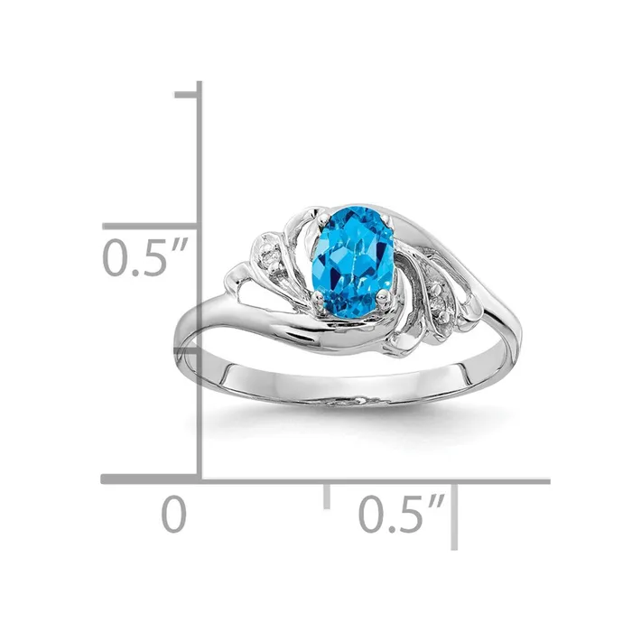 14k White Gold 6x4mm Oval Blue Topaz AA Real Diamond ring Goldiacom Rings