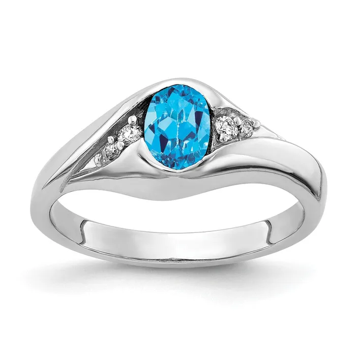 14k White Gold 6x4mm Oval Blue Topaz Checker A Real Diamond ring goldiaca Rings 14k White Gold 6x4mm Oval Blue Topaz Checker A Real Diamond ring goldiaca Rings