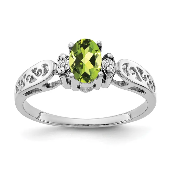 14k White Gold 6x4mm Oval Peridot Checker A Real Diamond ring Goldiacom Rings