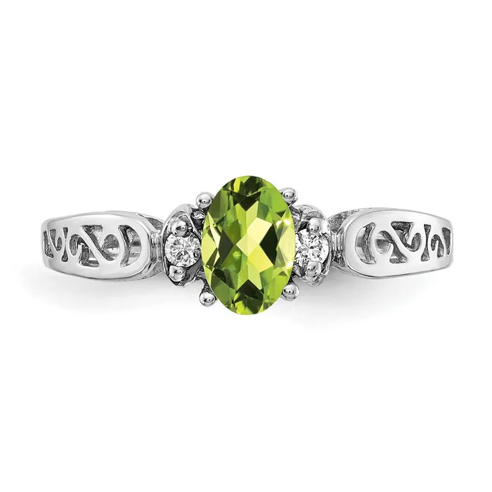 14k White Gold 6x4mm Oval Peridot Checker A Real Diamond ring Goldiacom Rings