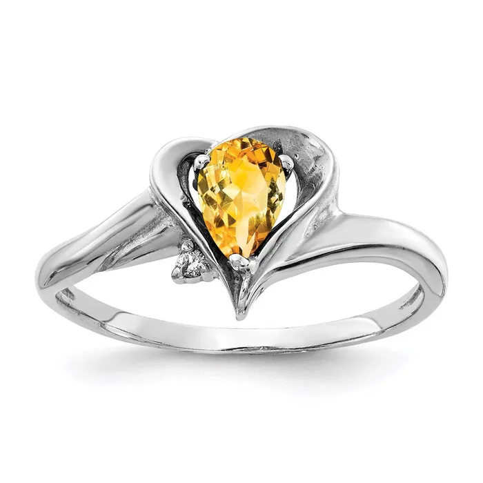 14k White Gold 6x4mm Pear Citrine A Real Diamond ring Goldia Rings