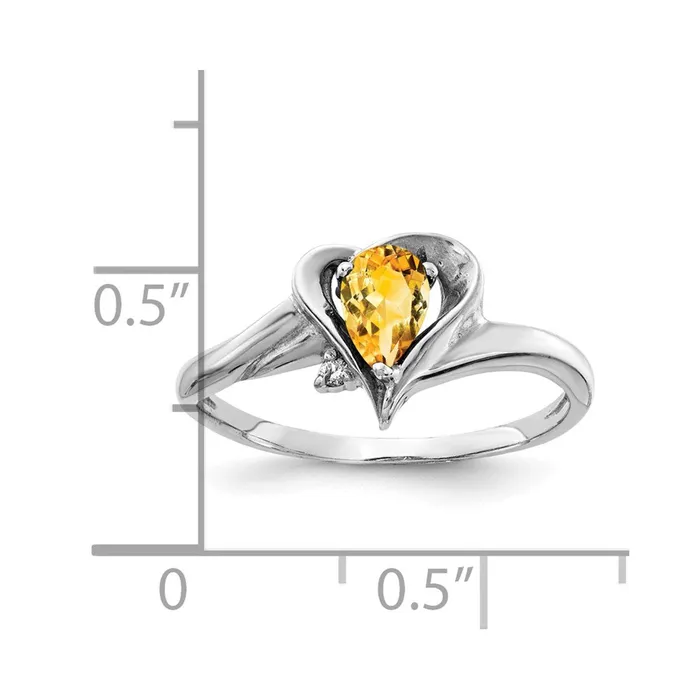 14k White Gold 6x4mm Pear Citrine A Real Diamond ring Goldia Rings