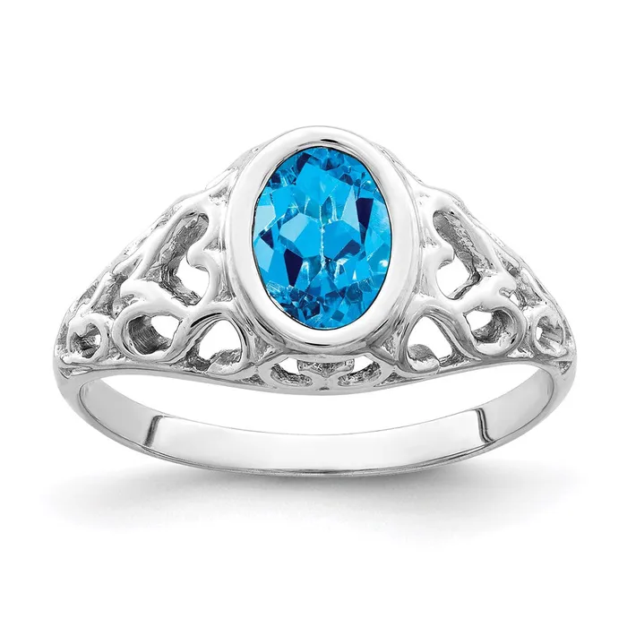 14k White Gold 7x5mm Oval Blue Topaz ring Goldia Rings