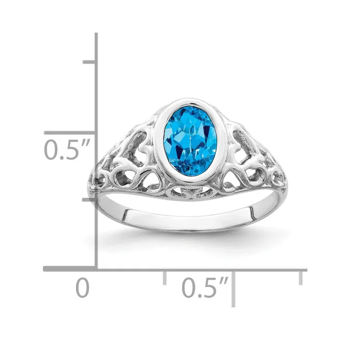 14k White Gold 7x5mm Oval Blue Topaz ring Goldia Rings