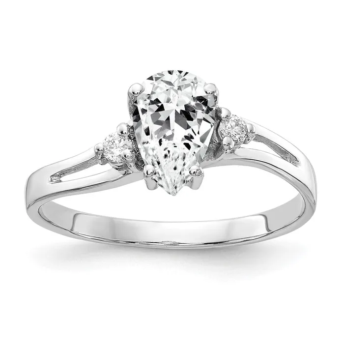 14k White Gold 7x5mm Pear Cubic Zirconia VS Diamond ring Goldia Rings