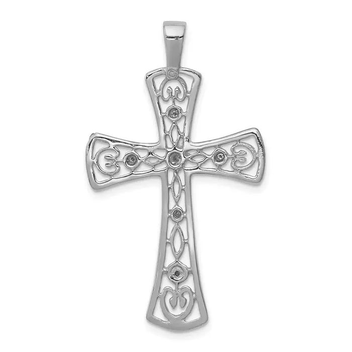 14k White Gold AA Real Diamond Cross Pendant Goldia Necklaces