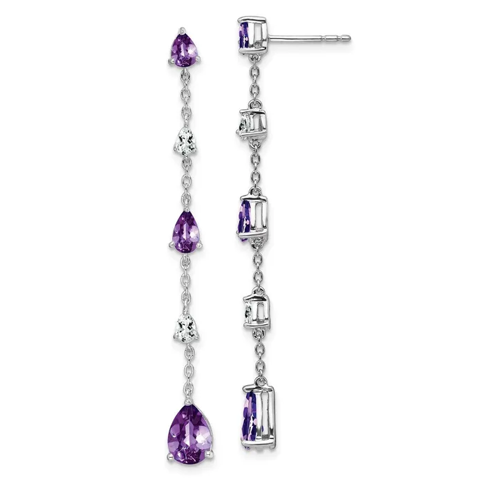 14k White Gold Amethyst and White Topaz Dangle Earrings Goldia Earrings