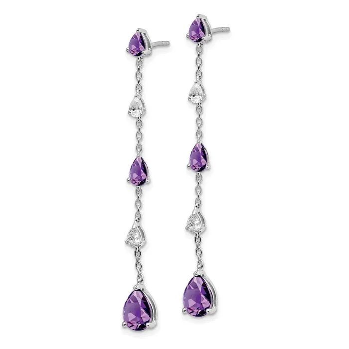 14k White Gold Amethyst and White Topaz Dangle Earrings Goldia Earrings