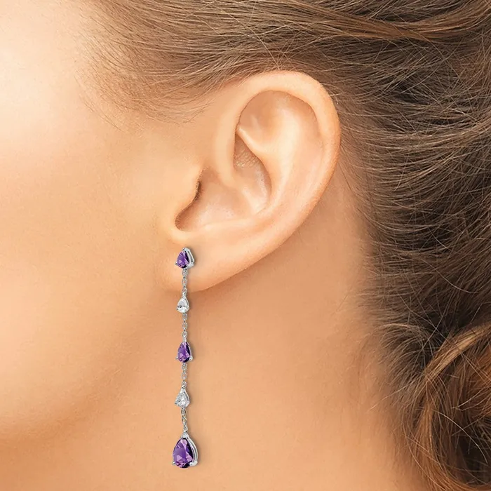 14k White Gold Amethyst and White Topaz Dangle Earrings Goldia Earrings