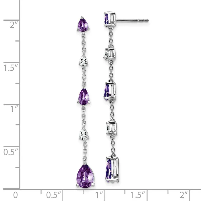 14k White Gold Amethyst and White Topaz Dangle Earrings Goldia Earrings
