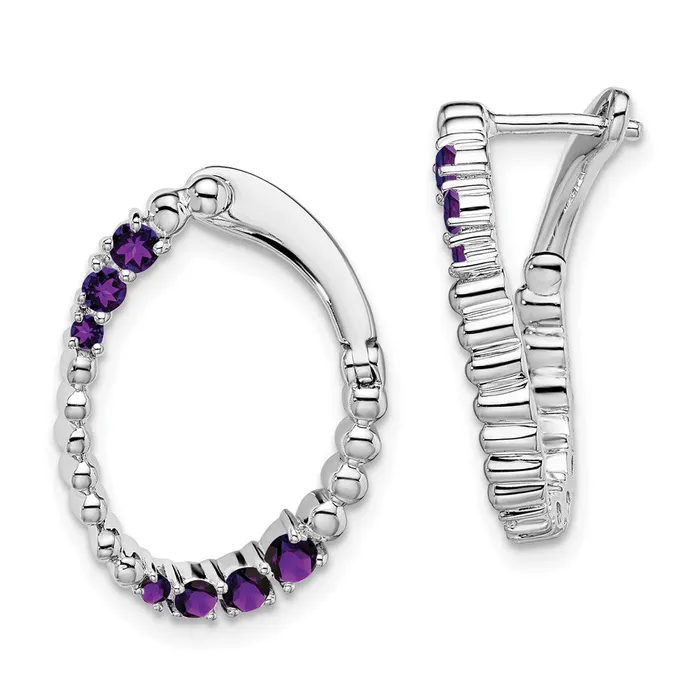 14k White Gold Amethyst Oval Hoop Earrings Goldia Earrings