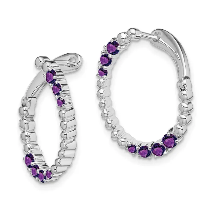 14k White Gold Amethyst Oval Hoop Earrings Goldia Earrings