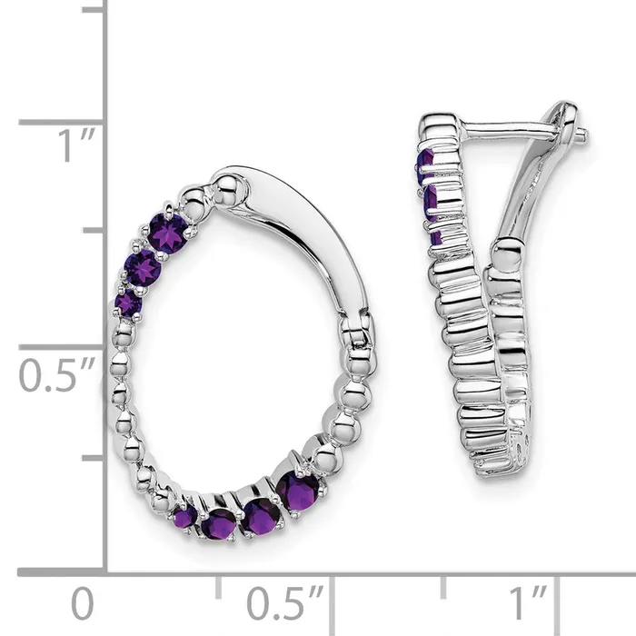 14k White Gold Amethyst Oval Hoop Earrings Goldia Earrings