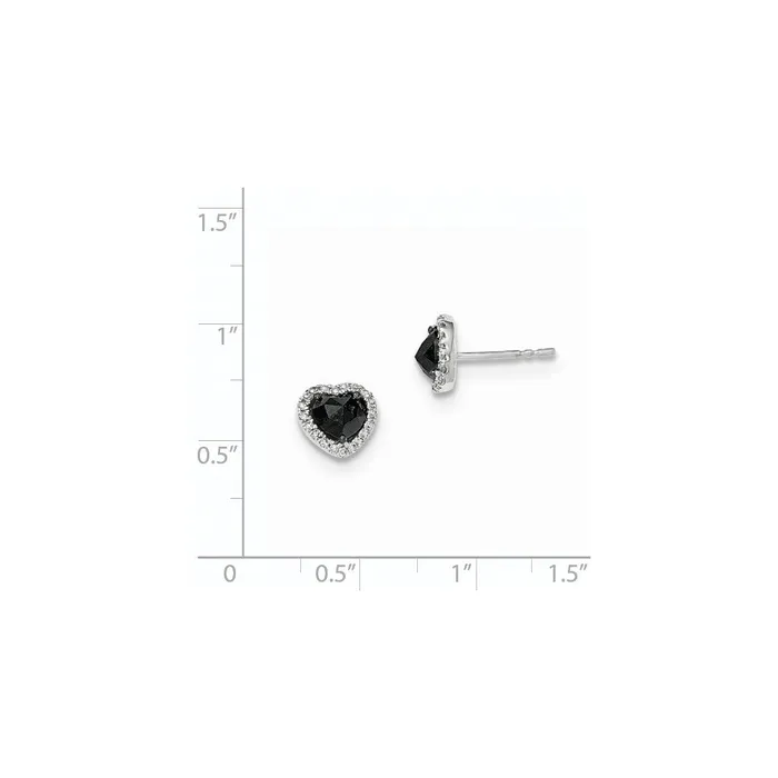 14k White Gold Black and White Real Diamond Heart Post Earrings Goldia Earrings
