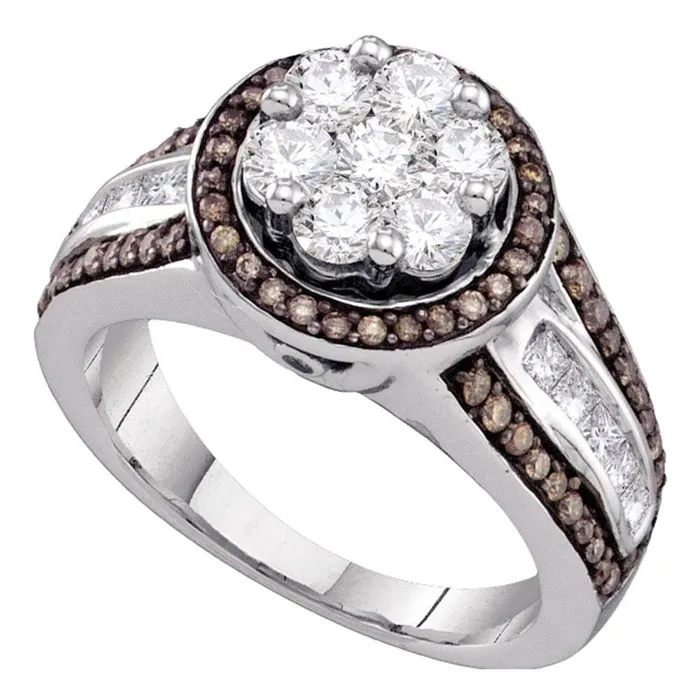 14k White Gold Brown Diamond Cluster Ring 138 Cttw gndatlanta Rings