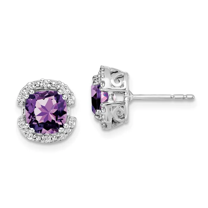 14k White Gold Cushion Amethyst and Real Diamond Halo Earrings Goldia Earrings 14k White Gold Cushion Amethyst and Real Diamond Halo Earrings Goldia Earrings