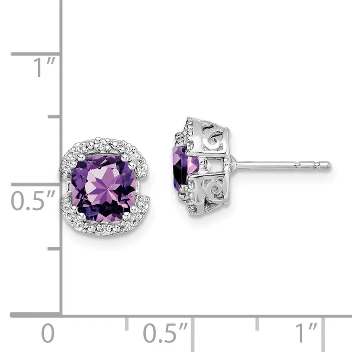 14k White Gold Cushion Amethyst and Real Diamond Halo Earrings Goldia Earrings