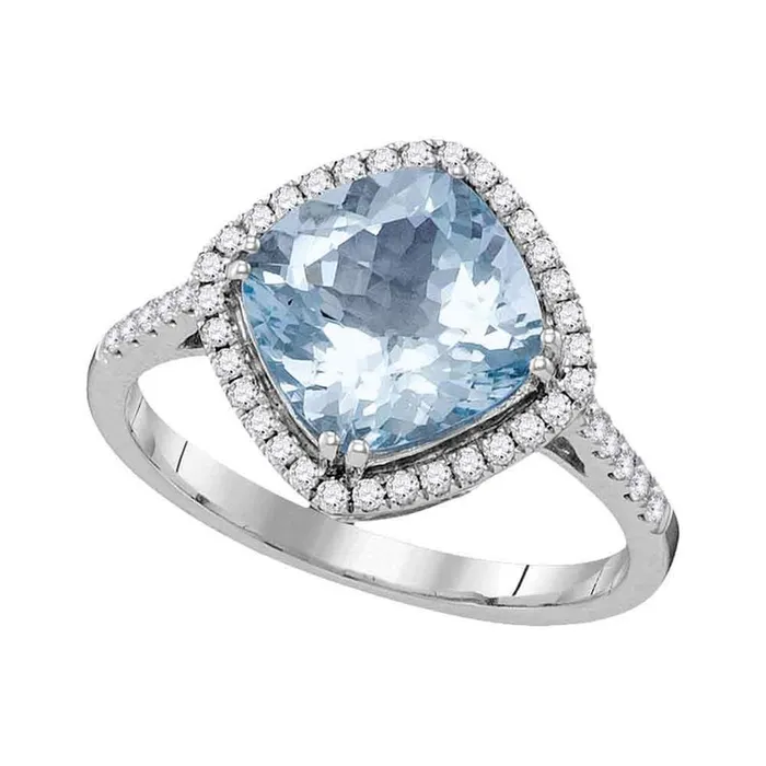 14k White Gold Cushion Aquamarine Diagonal Solitaire Ring 3 Cttw gndatlanta Rings 14k White Gold Cushion Aquamarine Diagonal Solitaire Ring 3 Cttw gndatlanta Rings