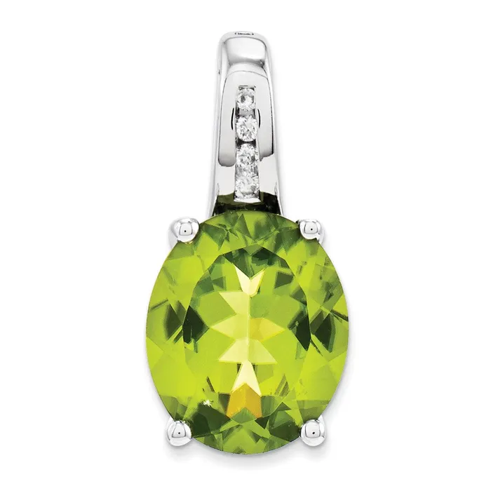 14k White Gold Diamond and Peridot Oval Pendant Goldiacom Necklaces