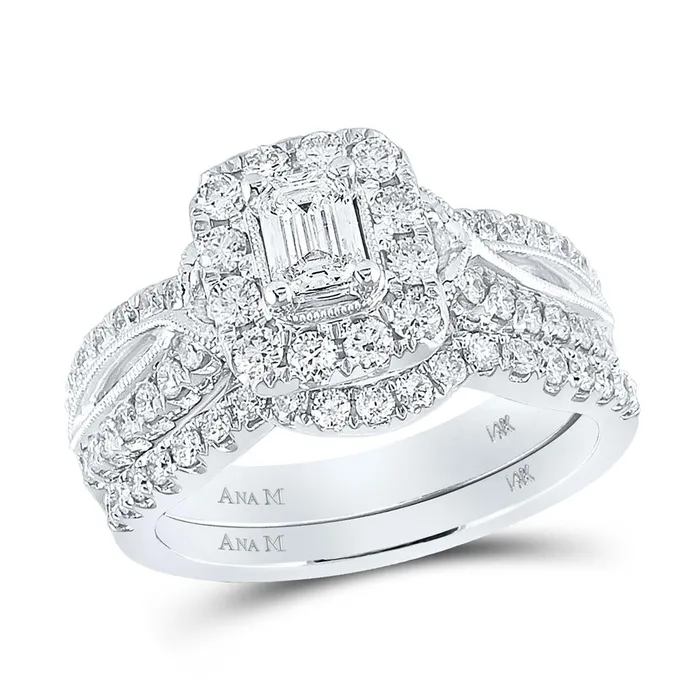 14k White Gold Emerald Diamond Bridal Wedding Ring Set 138 Cttw Certified gndatlanta Rings