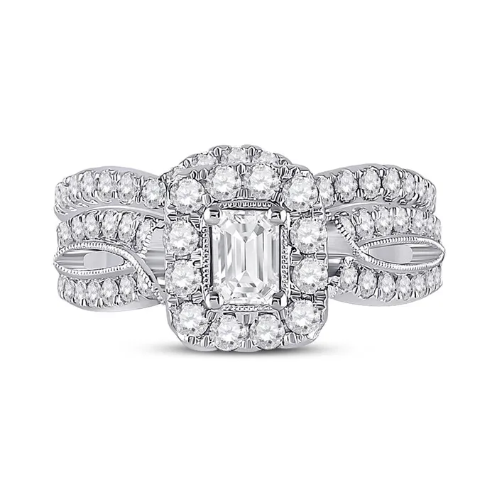 14k White Gold Emerald Diamond Bridal Wedding Ring Set 138 Cttw Certified gndatlanta Rings