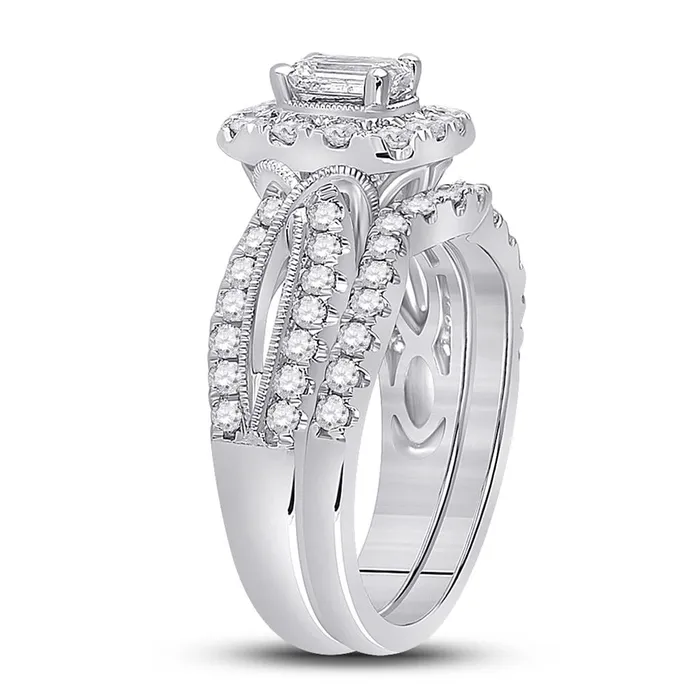 14k White Gold Emerald Diamond Bridal Wedding Ring Set 138 Cttw Certified gndatlanta Rings