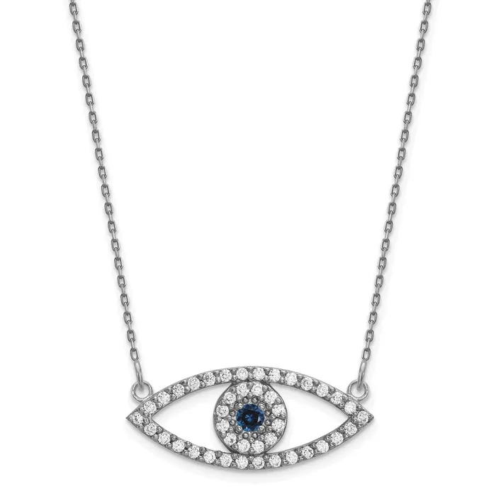 14k White Gold Medium Diamond and Sapphire Evil Eye Necklace Goldia Necklaces 14k White Gold Medium Diamond and Sapphire Evil Eye Necklace Goldia Necklaces
