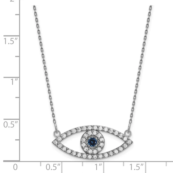 14k White Gold Medium Diamond and Sapphire Evil Eye Necklace Goldia Necklaces