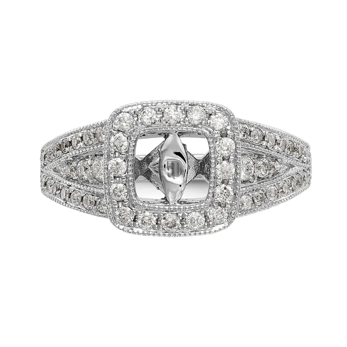 14K White Gold Peg Set Simulated Diamond Cushion HaloEngagement Ring Goldiacom Rings