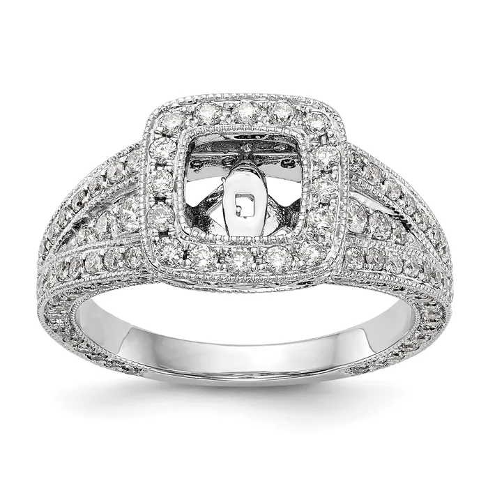 14K White Gold Peg Set Simulated Diamond Cushion HaloEngagement Ring Goldiacom Rings