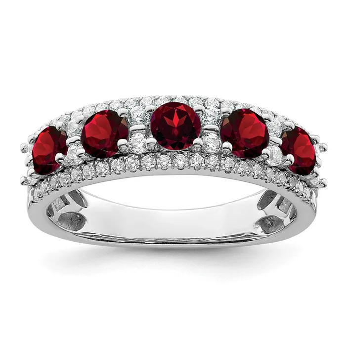 14k White Gold Polished Garnet and Real Diamond Ring Goldia Rings