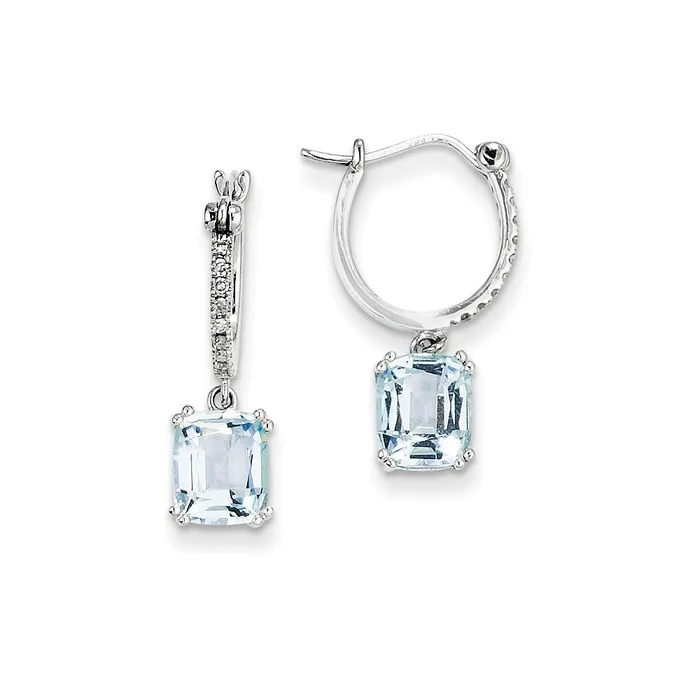 14k White Gold Real Diamond and Blue Topaz Dangle Hoop Earrings Goldia Earrings 14k White Gold Real Diamond and Blue Topaz Dangle Hoop Earrings Goldia Earrings
