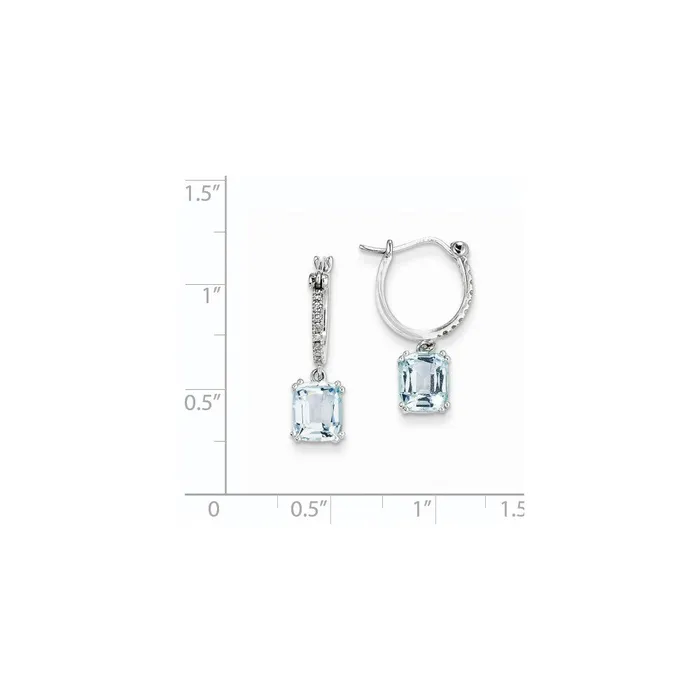 14k White Gold Real Diamond and Blue Topaz Dangle Hoop Earrings Goldia Earrings