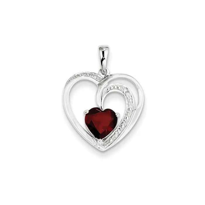 14k White Gold Real Diamond and Garnet Heart Pendant Goldia Necklaces