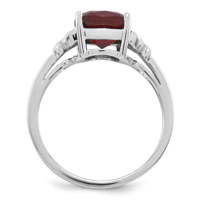 14k White Gold Real Diamond and Garnet Square Ring Goldia Rings