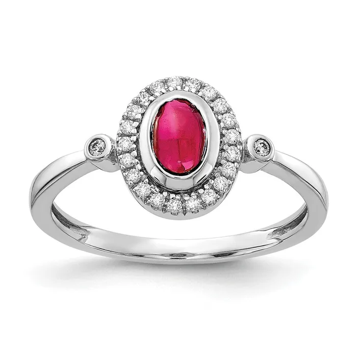 14k White Gold Real Diamond and Oval Cabochon Ruby Halo Ring Goldiacom Rings 14k White Gold Real Diamond and Oval Cabochon Ruby Halo Ring Goldiacom Rings
