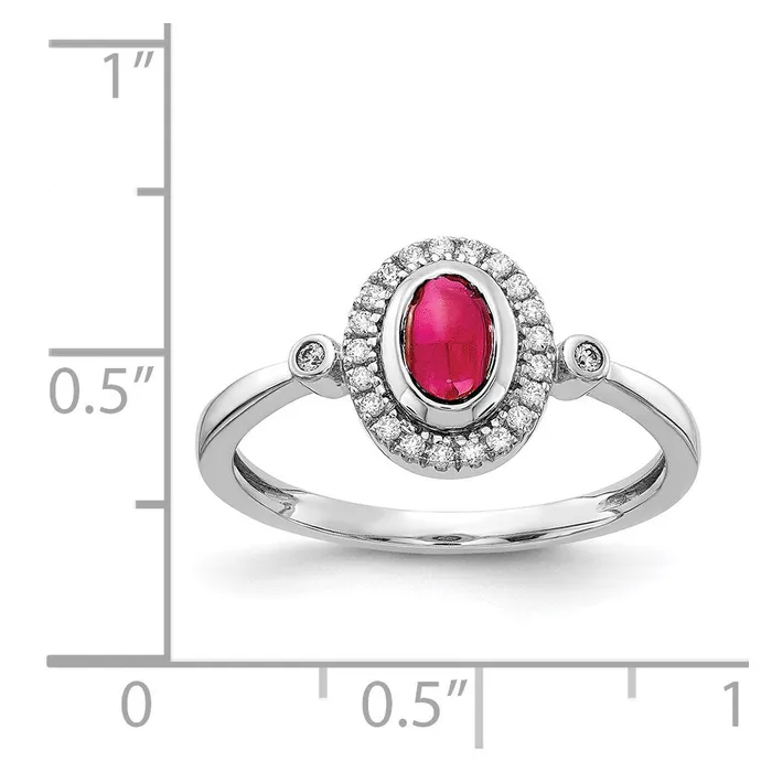 14k White Gold Real Diamond and Oval Cabochon Ruby Halo Ring Goldiacom Rings