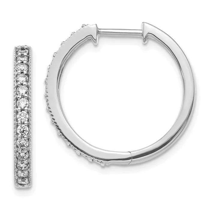 14k White Gold Real Diamond Milgrain Hoop Earrings Goldia Earrings
