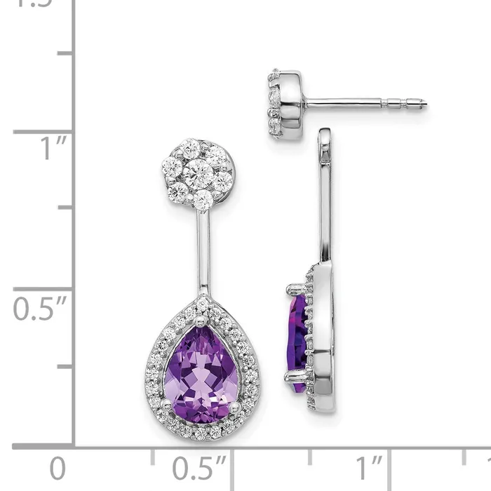 14k White Gold Real DiamondPear Amethyst FrontBack Earrings Goldia Earrings