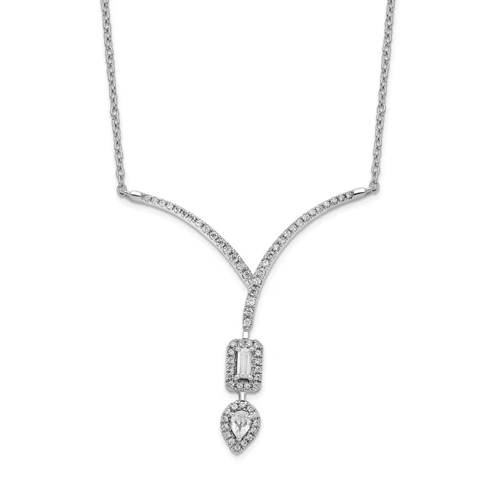 14k White Gold Real Diamond PearEmerald Shape Dangle 18in Necklace Goldia Necklaces 14k White Gold Real Diamond PearEmerald Shape Dangle 18in Necklace Goldia Necklaces