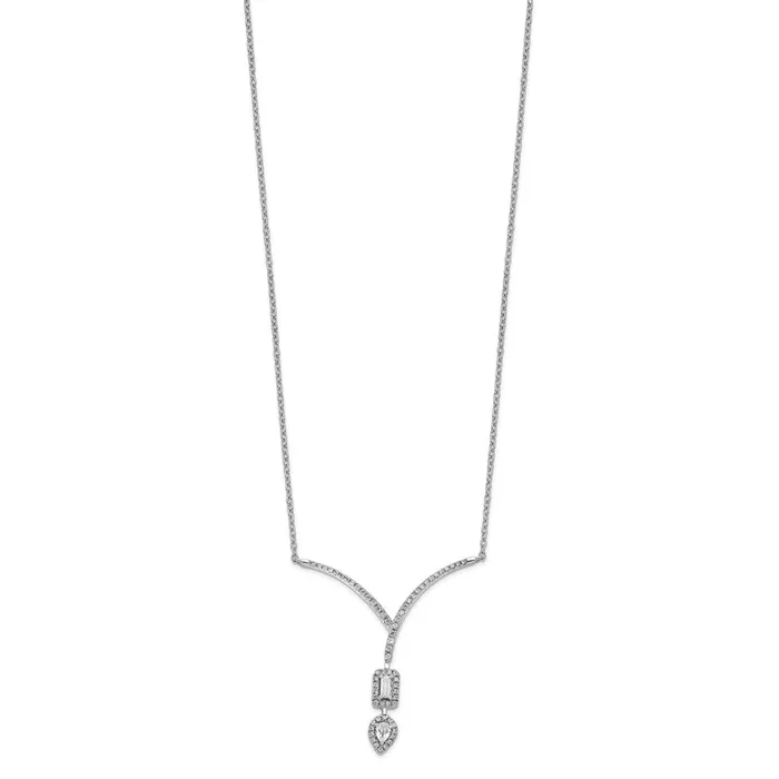14k White Gold Real Diamond PearEmerald Shape Dangle 18in Necklace Goldia Necklaces