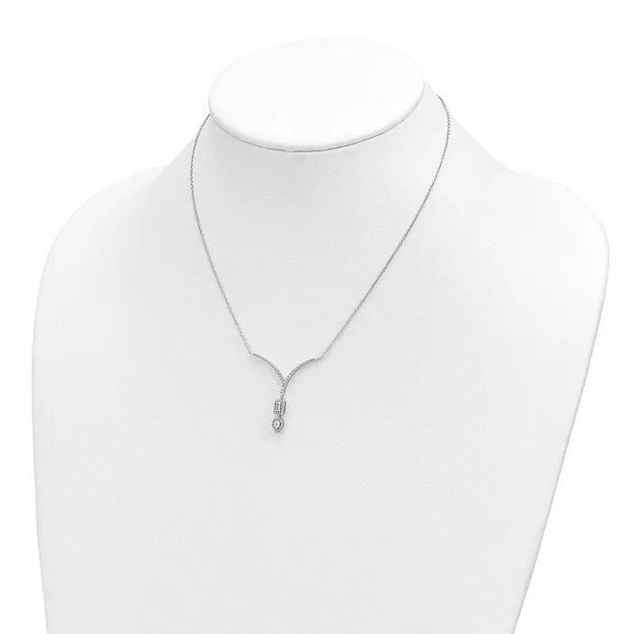 14k White Gold Real Diamond PearEmerald Shape Dangle 18in Necklace Goldia Necklaces