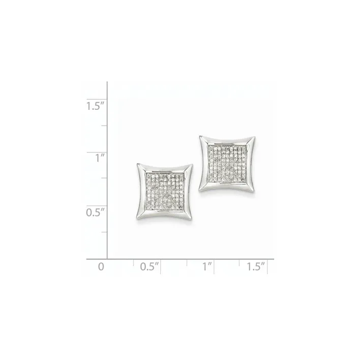 14K White Gold Real Diamond Small Square Bezel Post Earrings Goldia Earrings