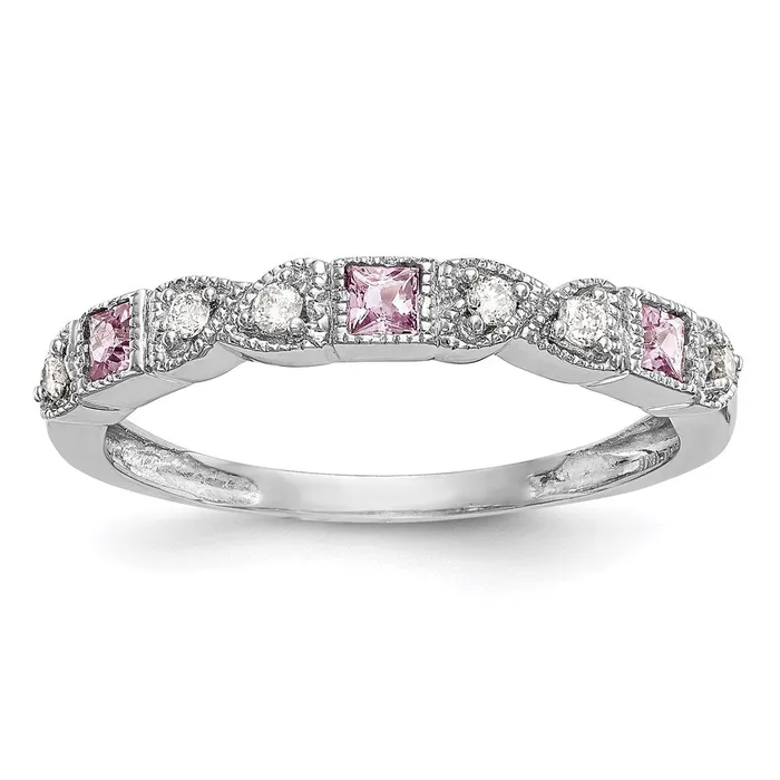 14k White Gold Real Diamond wPink Sapphire Band Goldia Rings