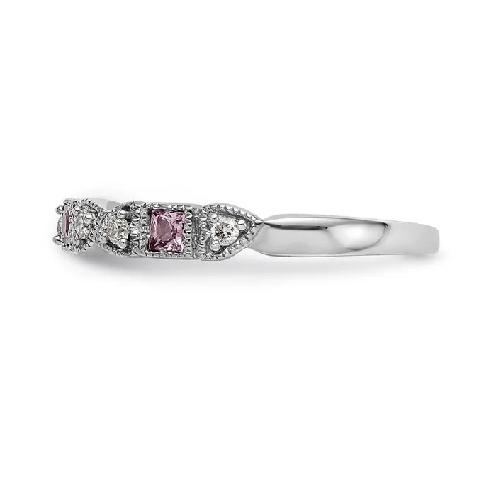 14k White Gold Real Diamond wPink Sapphire Band Goldia Rings