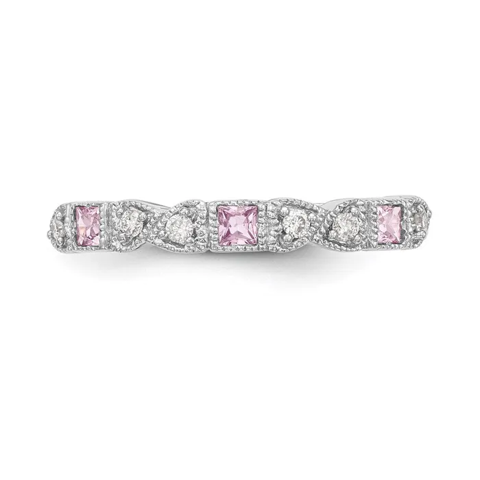14k White Gold Real Diamond wPink Sapphire Band Goldia Rings