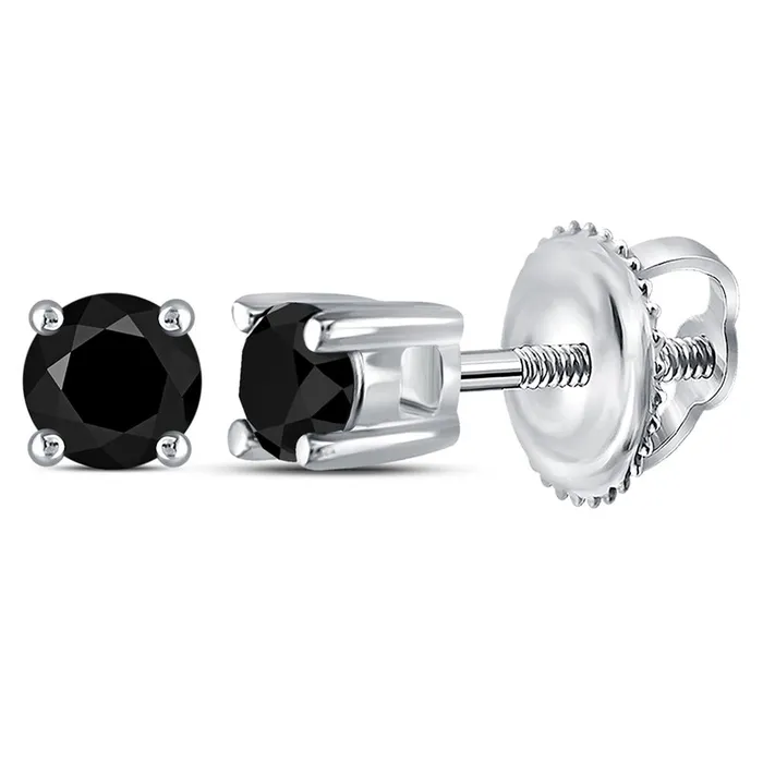 14k White Gold Round Black Diamond Solitaire Earrings 14 Cttw gndatlanta Earrings