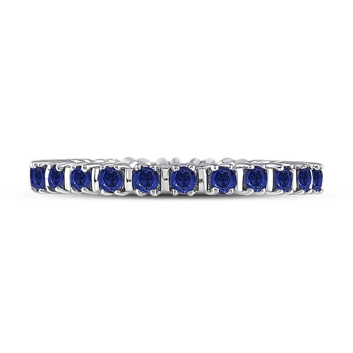 14k White Gold Round Blue Sapphire Stackable Band Ring 1 Cttw gndatlanta Rings