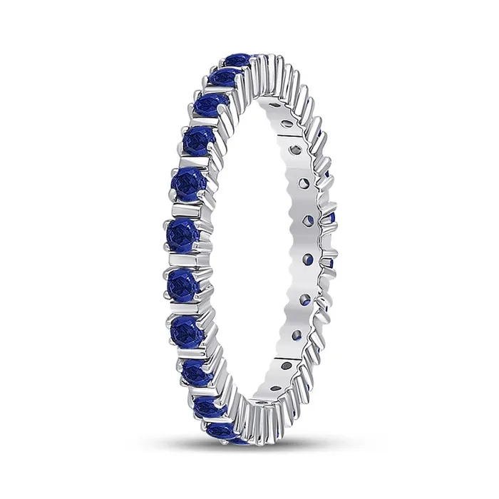 14k White Gold Round Blue Sapphire Stackable Band Ring 1 Cttw gndatlanta Rings