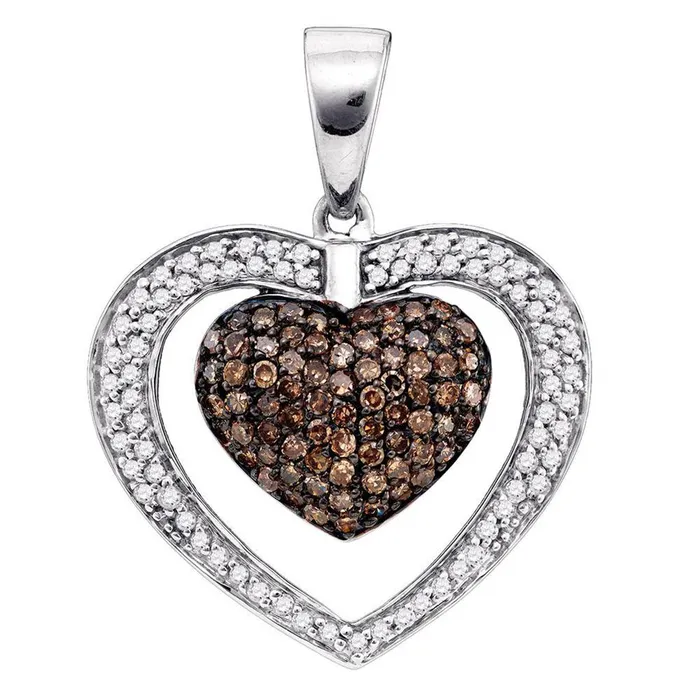 14k White Gold Round Brown Diamond Heart Pendant 1 Cttw gndatlanta Necklaces 14k White Gold Round Brown Diamond Heart Pendant 1 Cttw gndatlanta Necklaces